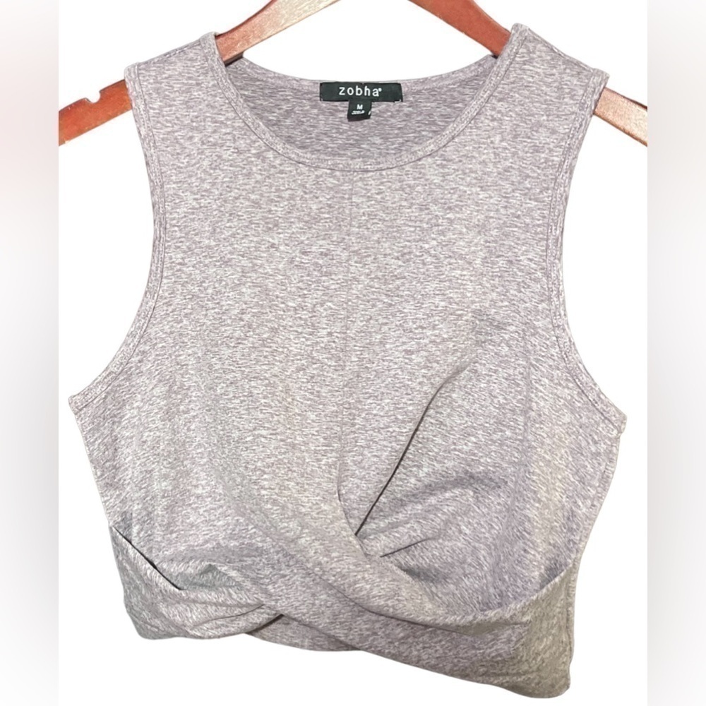 Zobha Melange Twist Crop Top Heather Black Plum Women’s Size Medium Yoga Top